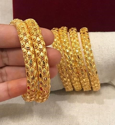 6pcs x 22K/ITALY Triple Yellow Gold Plated Bangles with Stamp