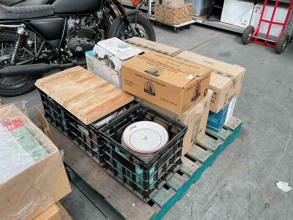 <p>Pallet of hospitality hardware</p>