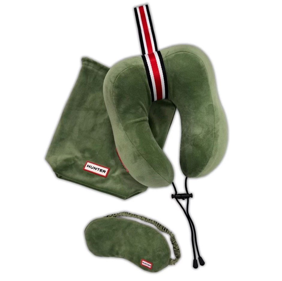 HUNTER Travel Pillow & Eye Mask 3-Piece Set, Green. N.B: Not in original pa