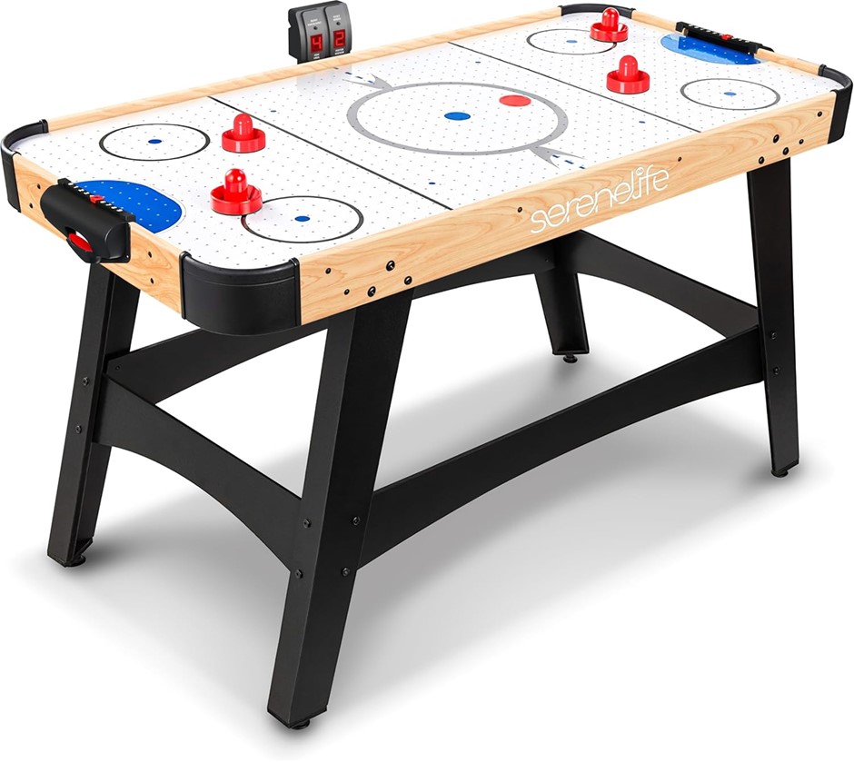 SERENELIFE Air Hockey Table 58" Powered, Built-in Score Tracker & Puck Disp