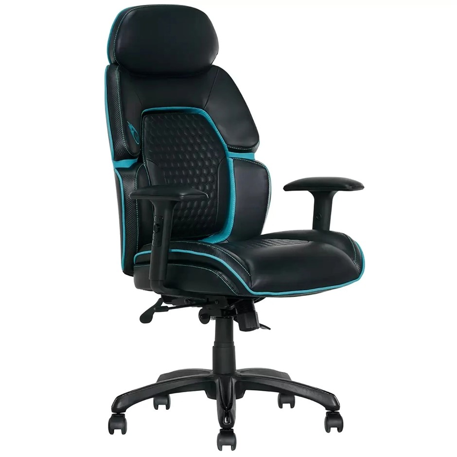 DPS Gaming Chair With Adjustable Headrest, Black Blue, Model 52260-BLU. NB: