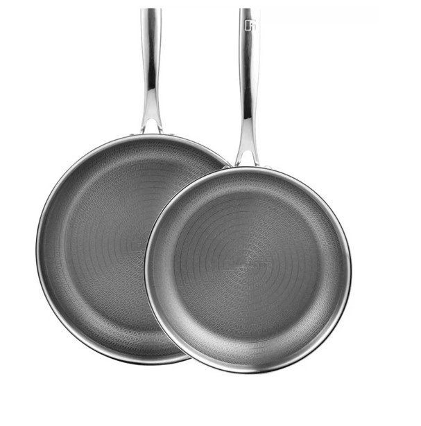 BERGNER 2pc Giro Stainless Steel Frypan Set. NB: Minor use, not in original
