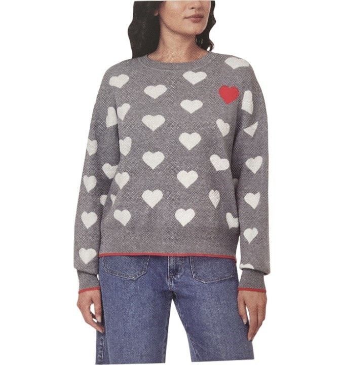 C&C CALIFORNIA Women's Sweater, Size S, Grey Heart. NB: minor hole on back