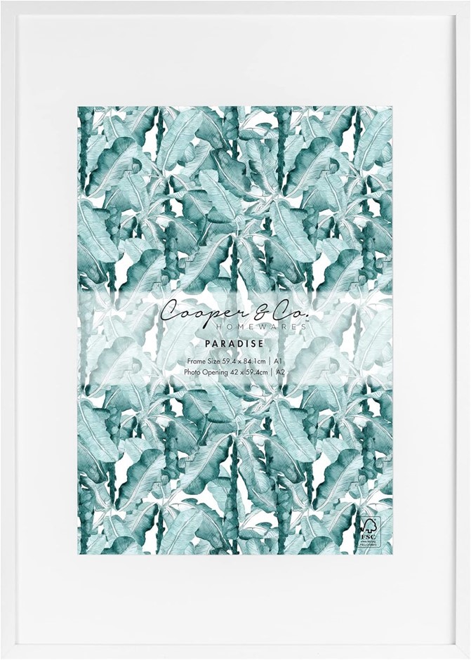 COOPER & CO. White Premium Paradise Wooden Photo Frame, 59.4x84.1cm Matt to