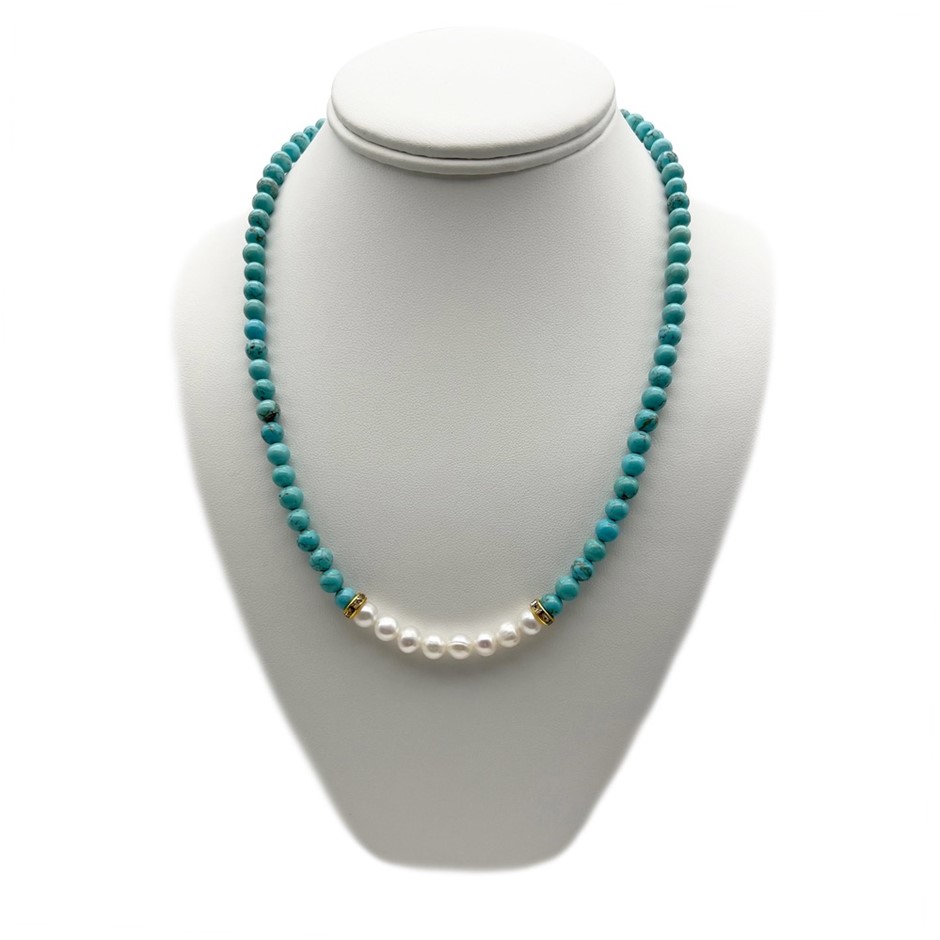 7-8mm Pearl & Turquoise with Real 18k Gold Plated Necklace