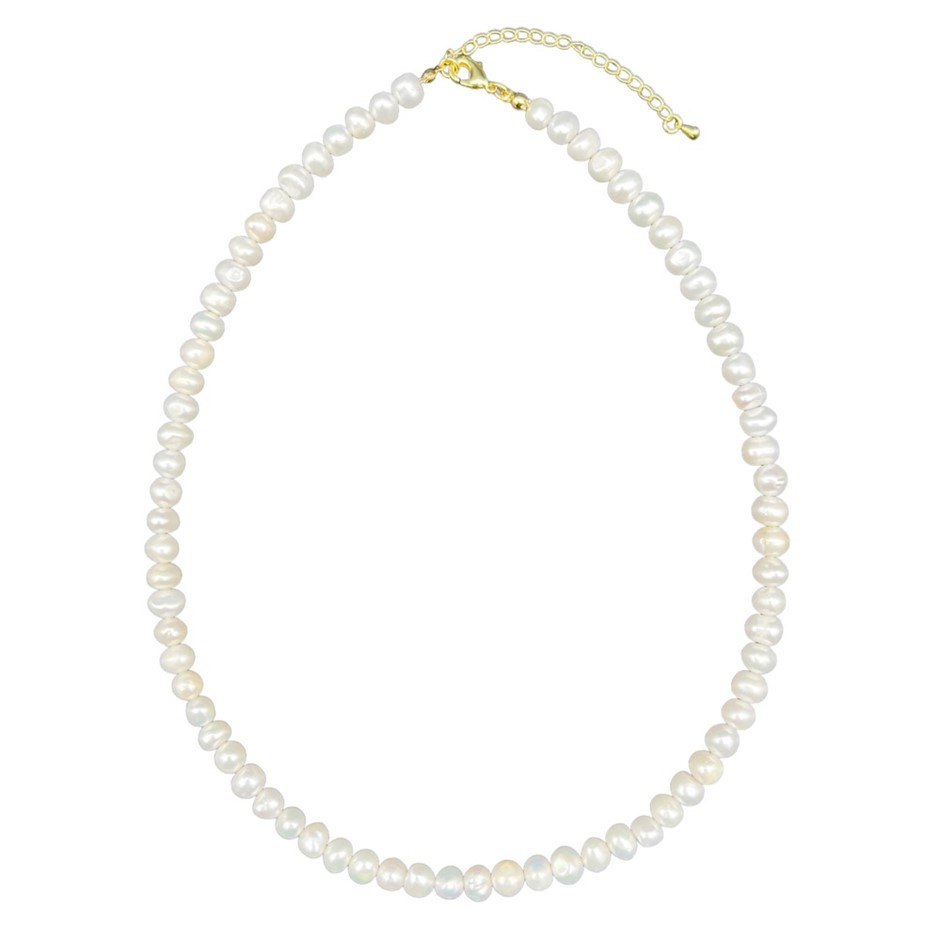 Mix Shape 7-8mm White Pearls 18k Gold Plated Necklace.