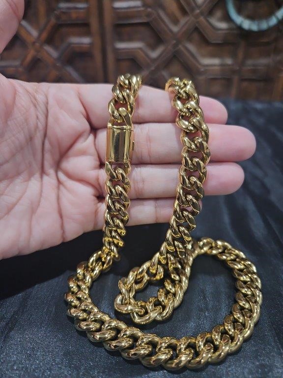 18k Italy Stamped Yellow Gold Filled Chain-Quality Guarantee-55cm-12mm