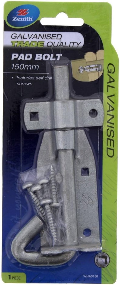 6 x ZENITH Galvanised Double Eye Padbolt, 150 x 12mm.
