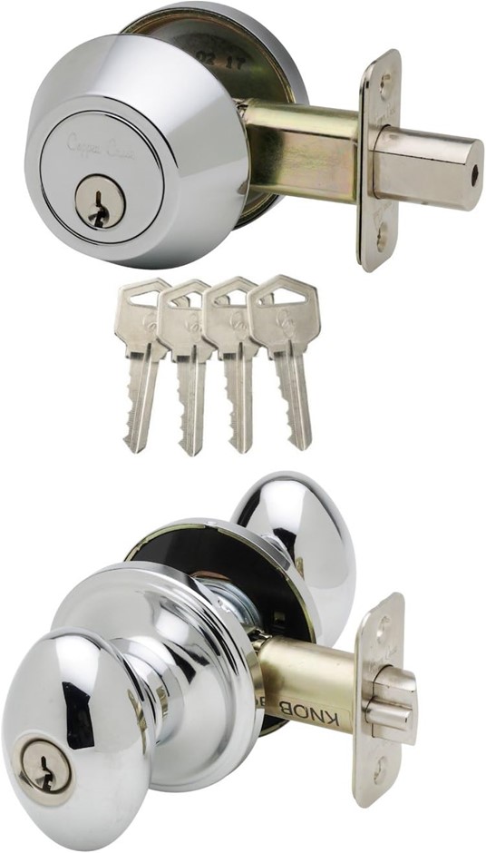COPPER CREEK EKDB141PS Egg Door Knob Keyed Alike with Deadbolt Combination,