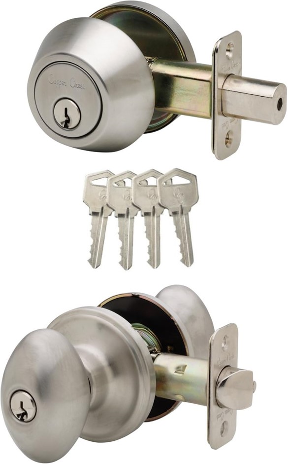 COPPER CREEK EKDB141SS Egg Door Knob Keyed Alike with Deadbolt Combination,
