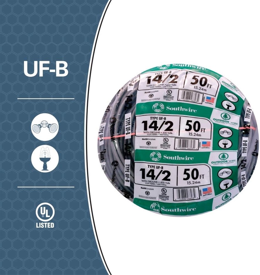 Southwire 13054222 14/2WG UF Wire 50-Foot