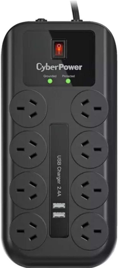 CyberPower 8 Outlet Powerboard with 2 USB Charge Port, 2m Cable, On/ Off sw