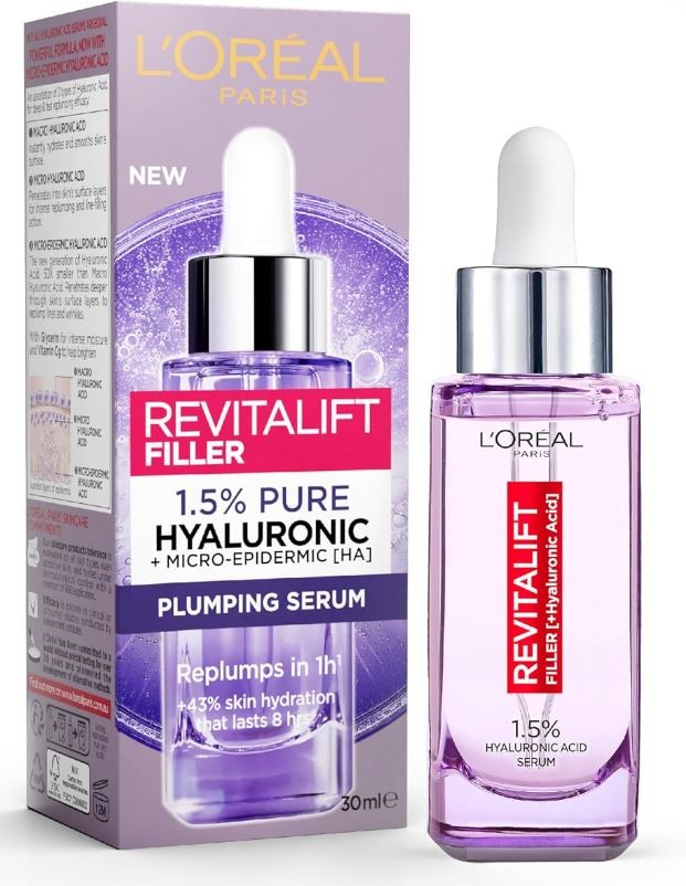 L'OREAL Revitalift Filler 1.5% Pure Hyaluronic Acid Face Serum, Hydrating &