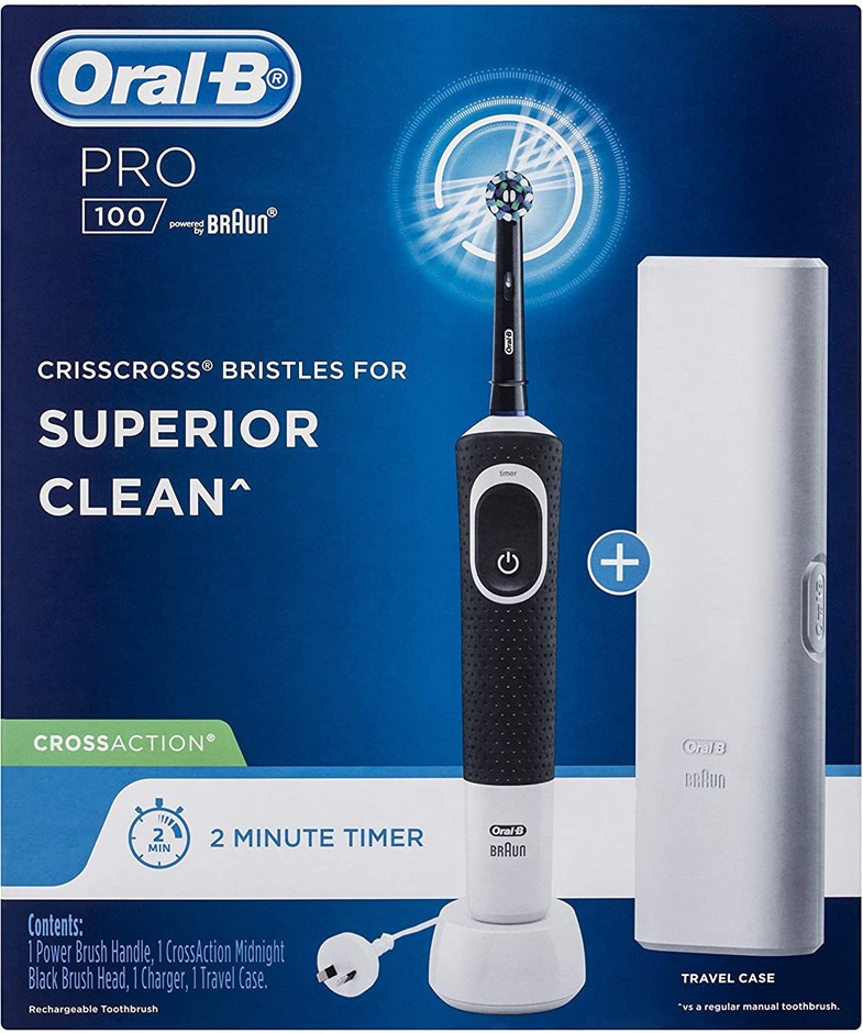 ORAL-B Pro 100 CrossAction Electric Toothbrush, Colour: Black. NB: Missing
