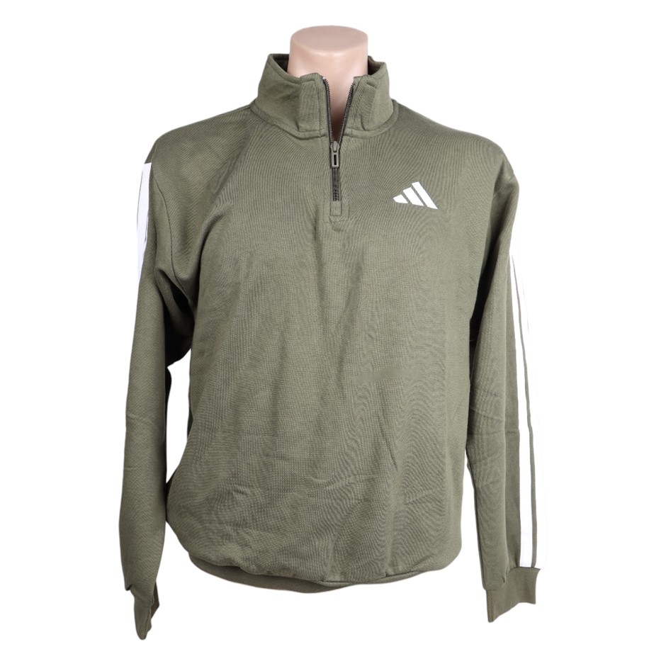 ADIDAS Men's Fleece 3S 1/4 Zip Sweater, Size AU XL, 70% Cotton, Olive Strat