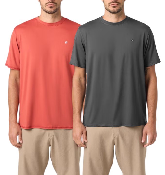 2-Pack HANG TEN Men's UPF50+ Sun Tees, Size 2XL, Red/Grey. Buyers Note - D