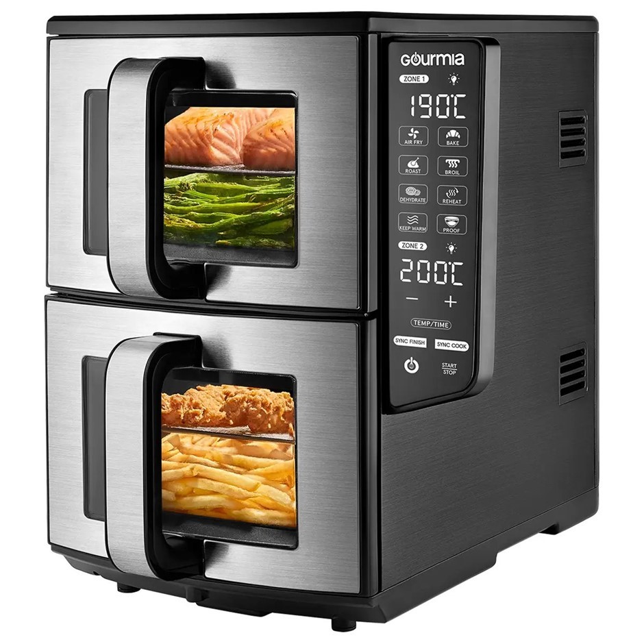 GOURMIA Double Decker Dual Basket Air Fryer with Smart Finish, Sync Cook, &