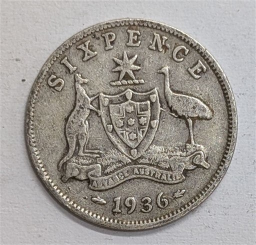 1936 AUSTRALIA Silver Sixpence 6P Coin