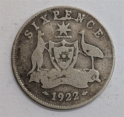 1922 AUSTRALIA Silver Sixpence 6P Coin