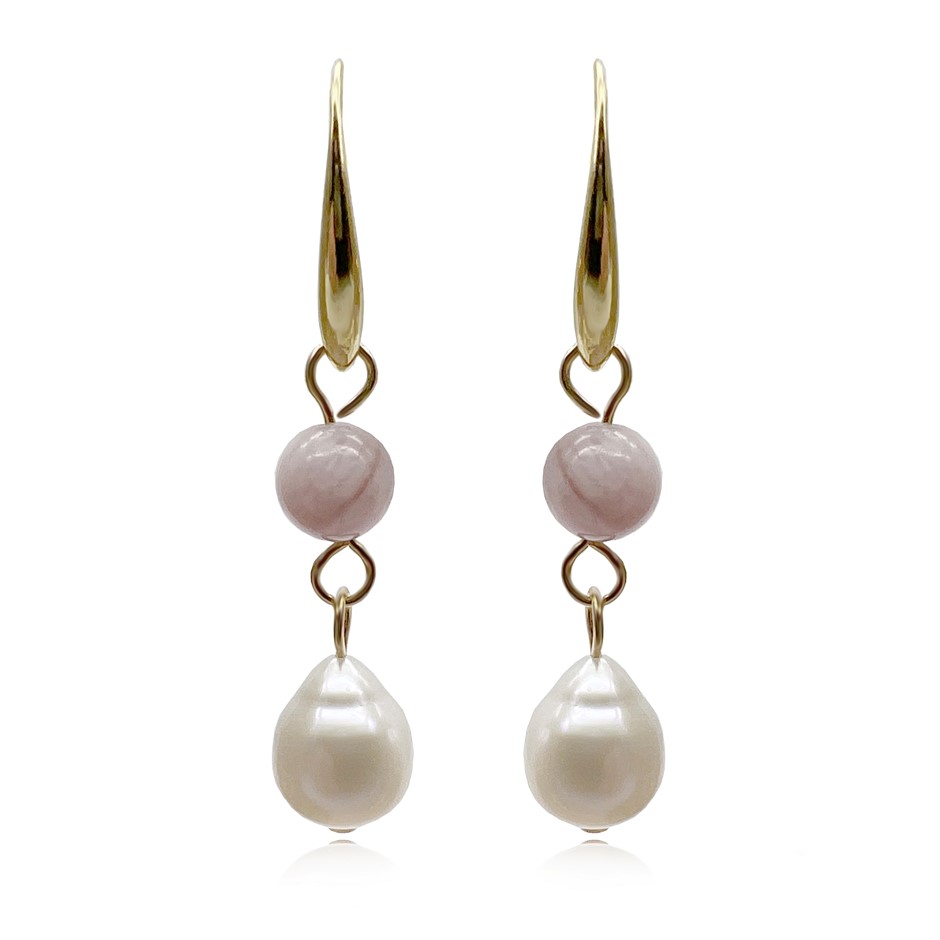 6mm Kunzite & Baroque Pearl Dangling Earrings.