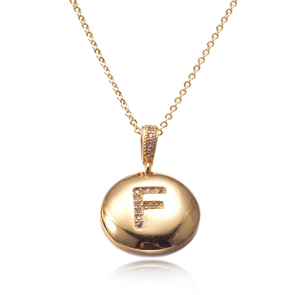 Letter 'F' Gold Plated with CZ Pendant Necklace