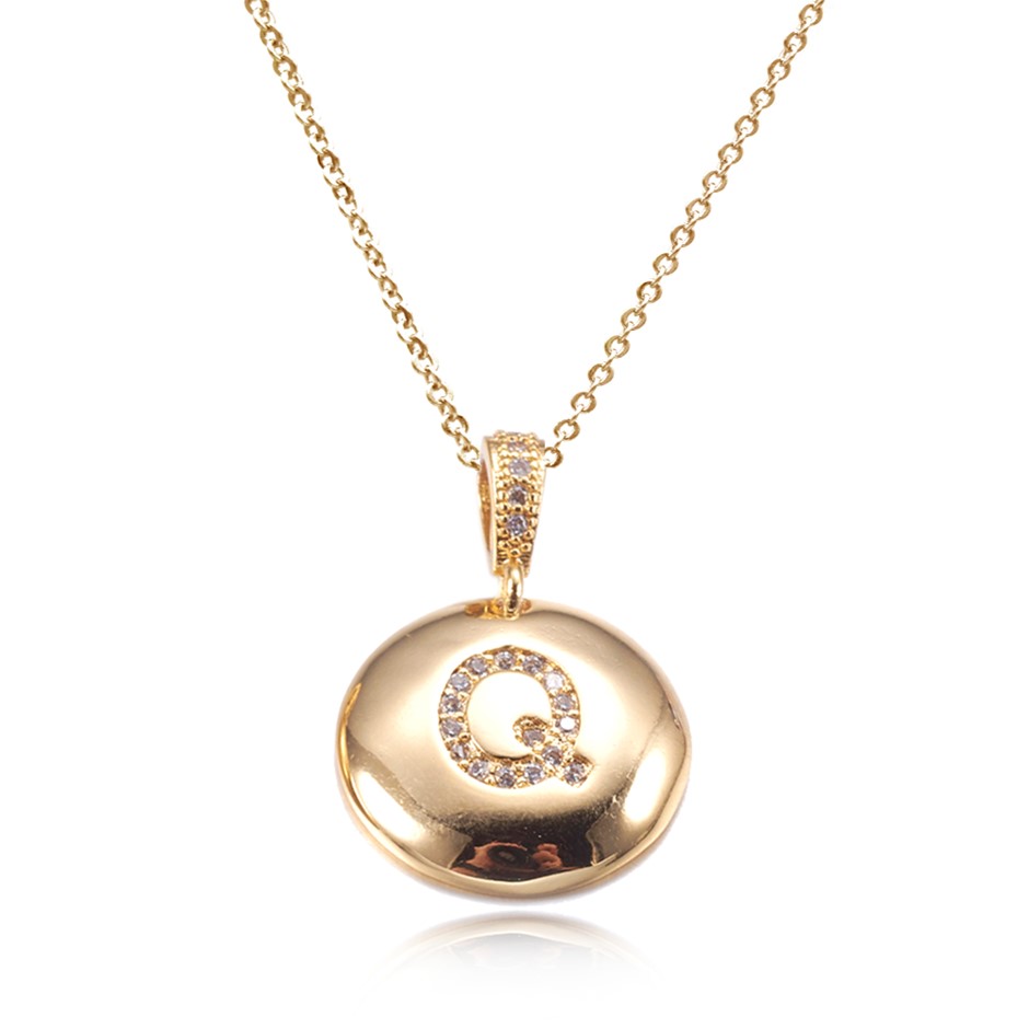 Letter 'Q' Gold Plated with CZ Pendant Necklace