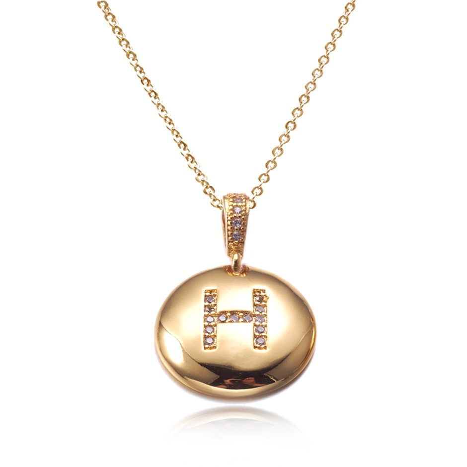 Letter 'H' Gold Plated with CZ Pendant Necklace