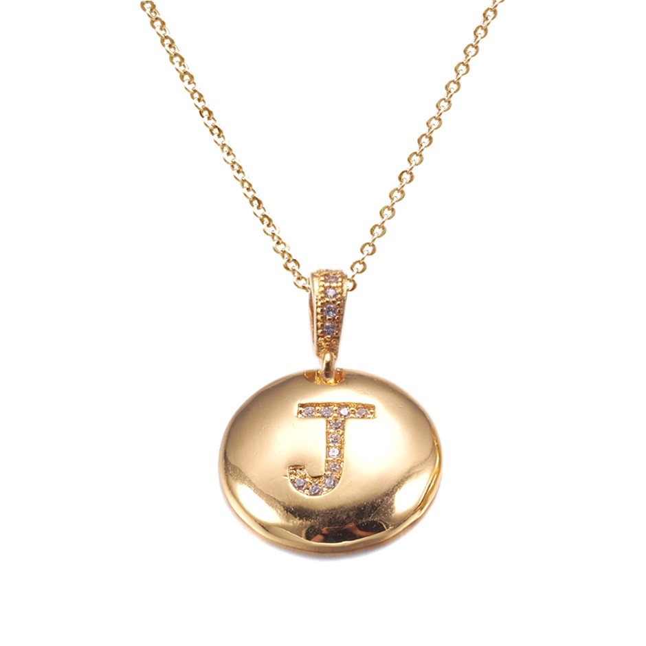 Letter 'J' Gold Plated with CZ Pendant Necklace