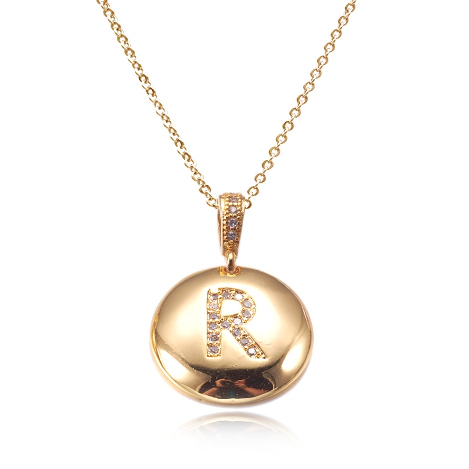 Letter 'R' Gold Plated with CZ Pendant Necklace