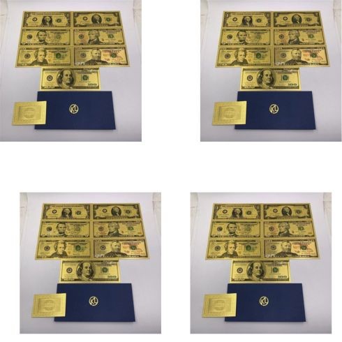 7pc USD 1 2 5 10 20 50 100 Dollar Bill Gold Foil Banknote Bill Note x 4