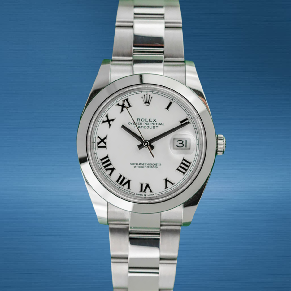 Rolex Datejust 41 White Roman Dial 126300 Stainless Steel BxP & COA