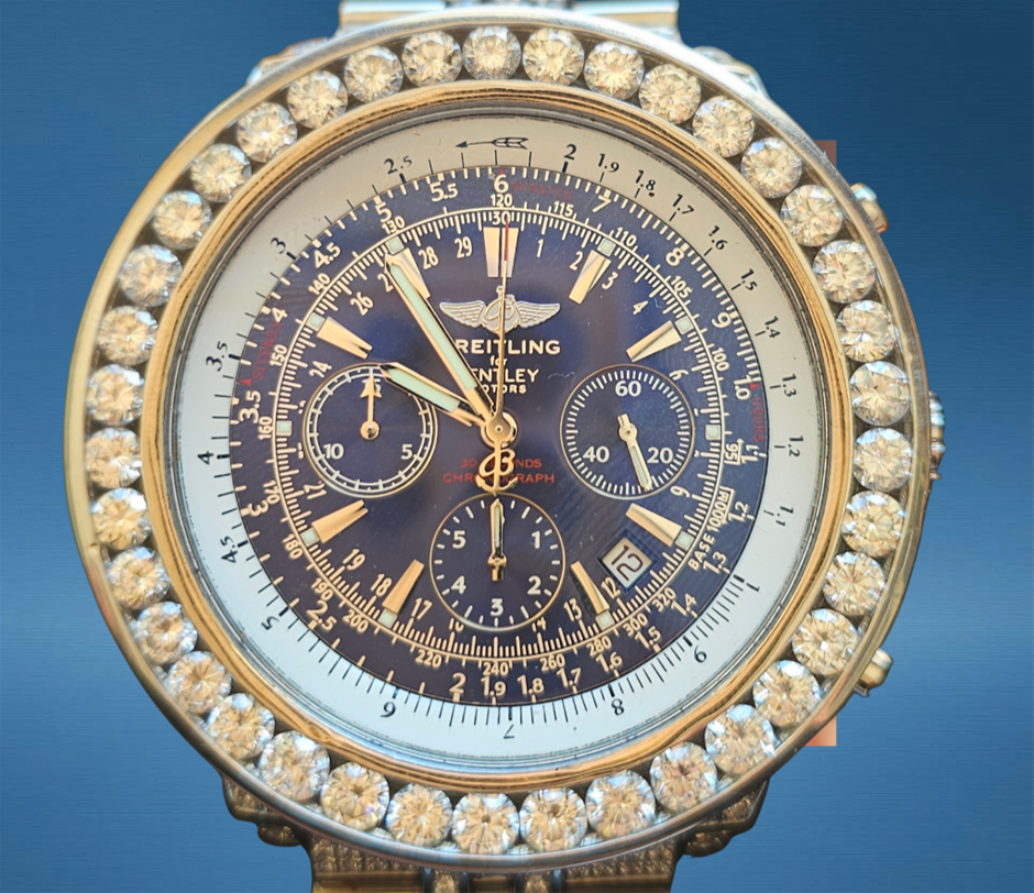 Breitling For Bentley Motors Chronograph Custom Diamond Set WxO & COA