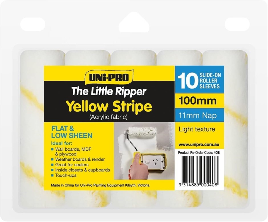 Pack of 10 x UNI-PRO Little Ripper Fabric Roller Covers, 100 mm.