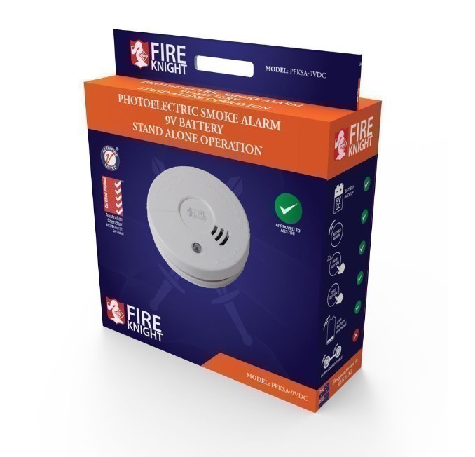 2 x FIRE KNIGHT Photoelectric Smoke Alarm 9VDC Battery Stand Alone Operatio