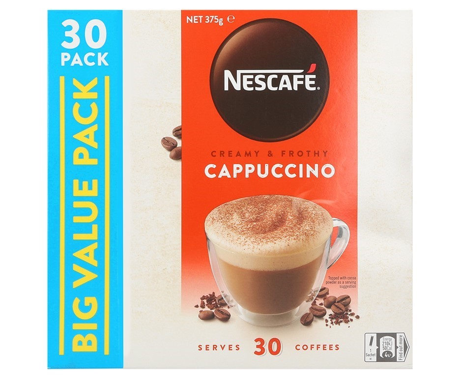3 x Pack of 30pc NESCAFE Cappuccino Sachets, 375g. NB: Damaged packaging &