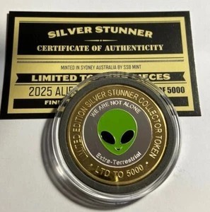 2025 ALIEN Colour Silver Stunner 43 mm Coin COA LTD 5000, We are Not Alone