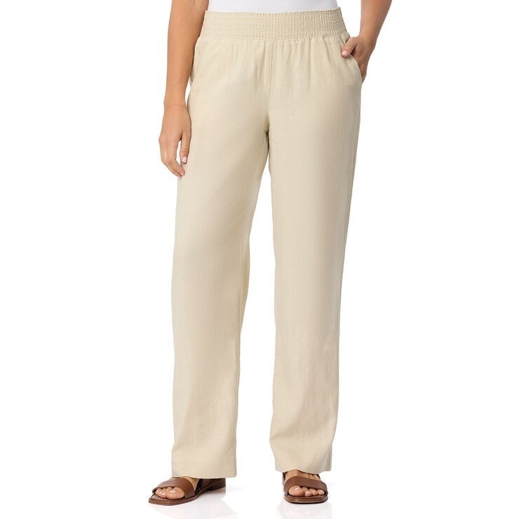 BRIGGS Women's Wide Linen Pant, Size L, 55% Flax, Natural. Buyers Note - D