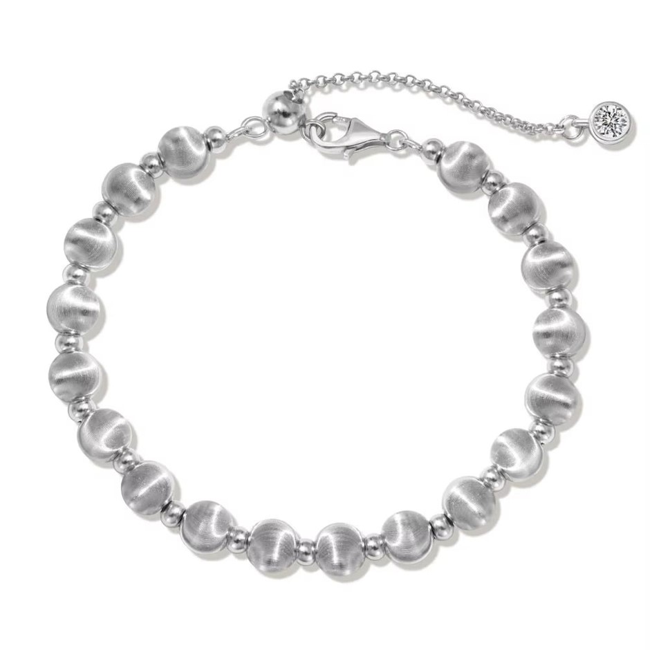6mm 925 Sterling Silver Simulated Diamond & Beads Bracelet