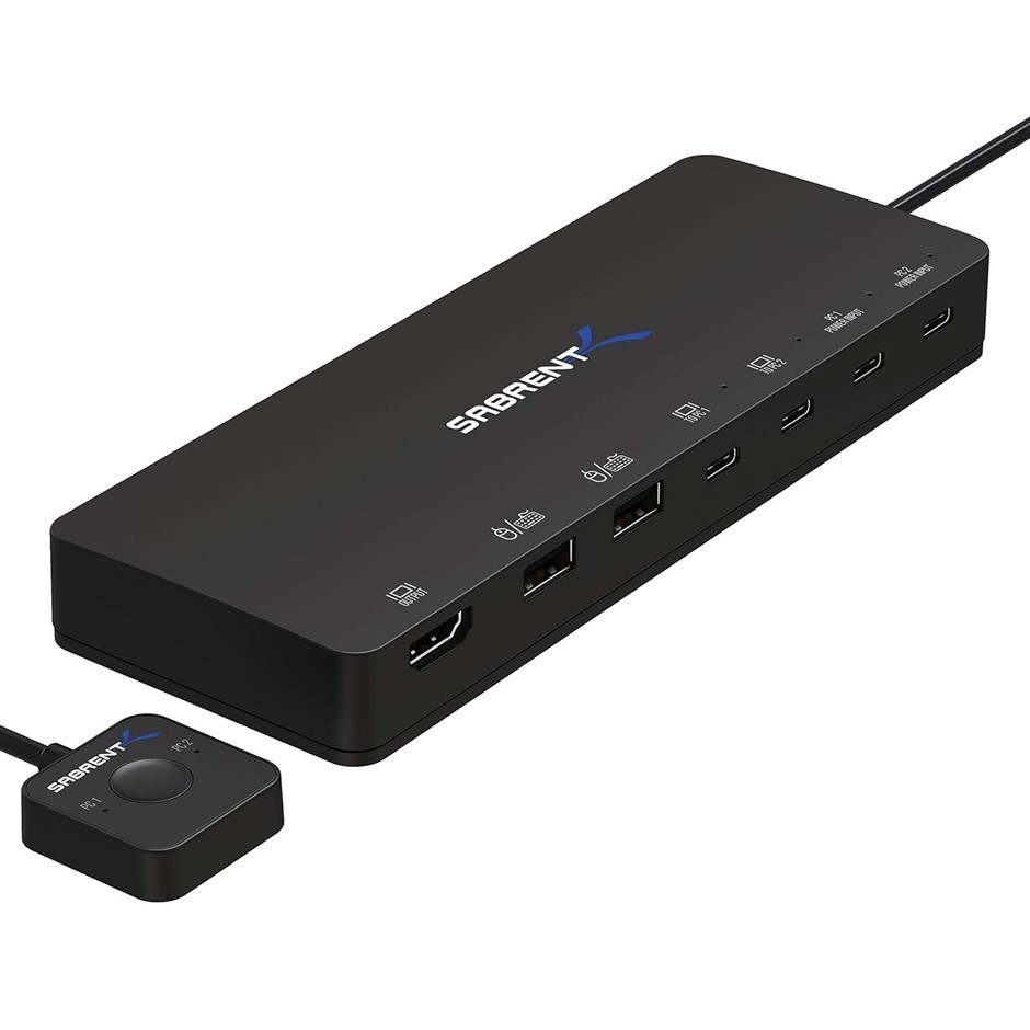SABRENT 2-Port USB Type-C KVM Switch with 60 Watt Power Delivery Option (US
