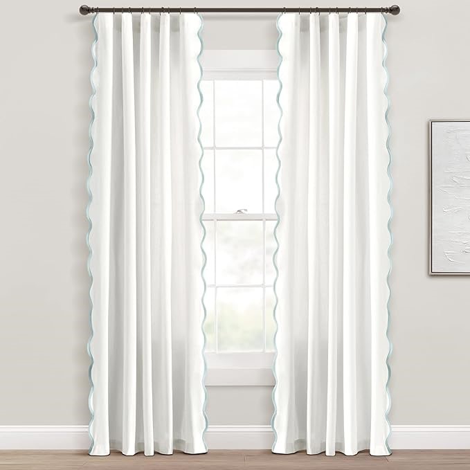 LUSH DECOR Coastal Chic Scallop Edge Window Curtain Panel Pair, 52" W x 84"