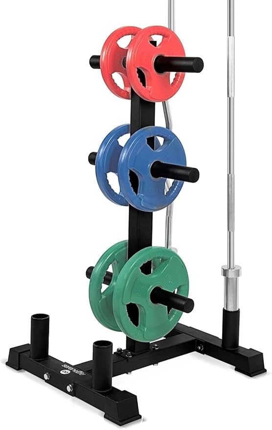 SERENELIFE 6-Pegs Olympic Weight Plate Rack & 4 Barbells, 363 KG Capacity,