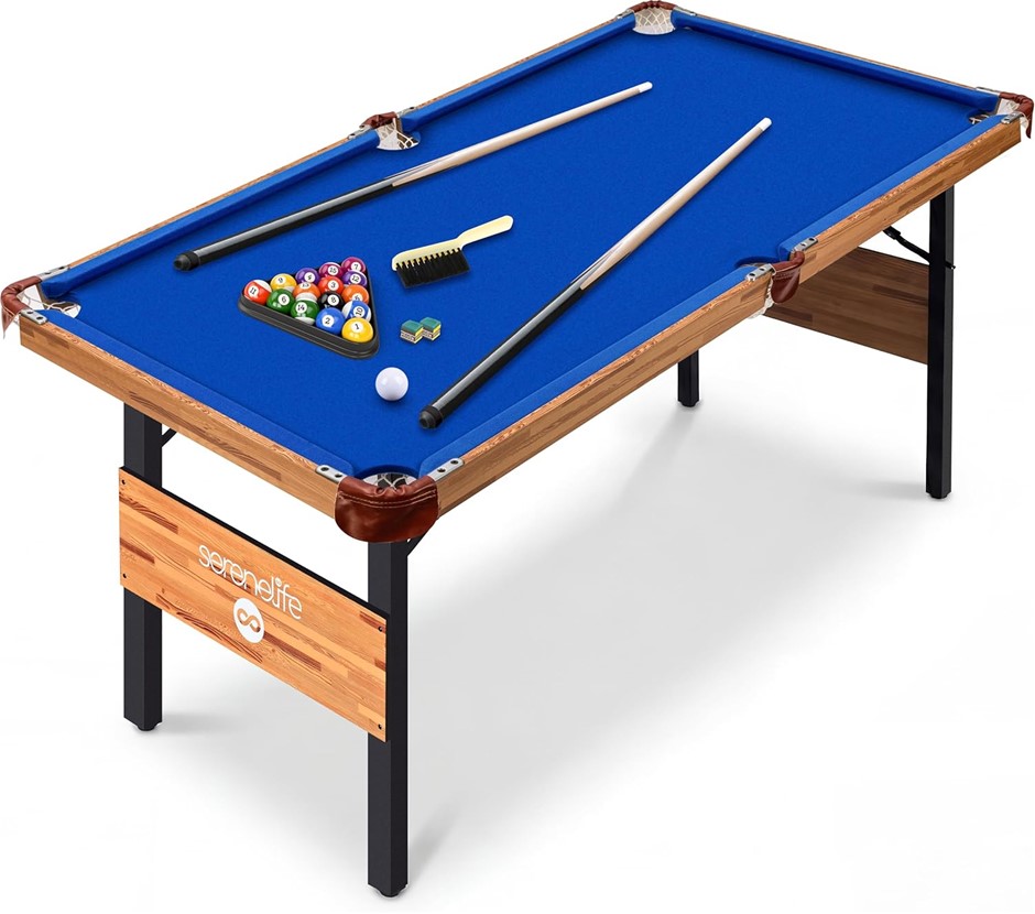 SERENELIFE 4.5ft (137.2 cm) Folding Pool Table, 55in (140 cm) Portable Fold