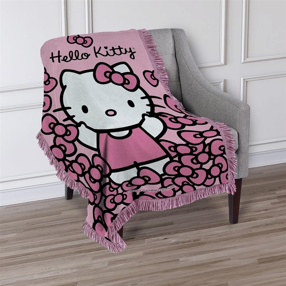 NORTHWEST Hello Kitty Woven Jacquard Throw Blanket, 46" x 60", More Bows.