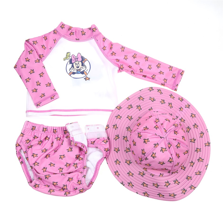 DISNEY Baby's 3pc Swimwear Set, Size 18M, Pink/Minnie Mouse.  Buyers Note -