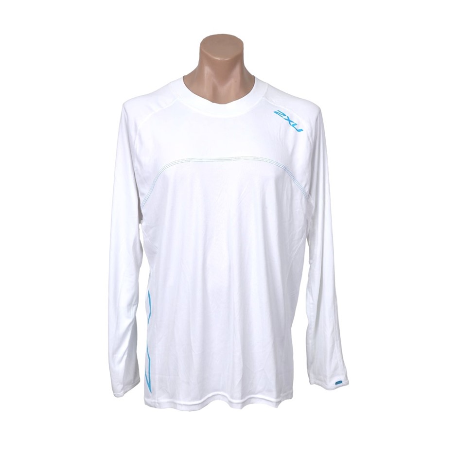 5 x 2XU Men's Long Sleeve Fibretech T-Shirt, Size 2XL, White/Blue.  Buyers