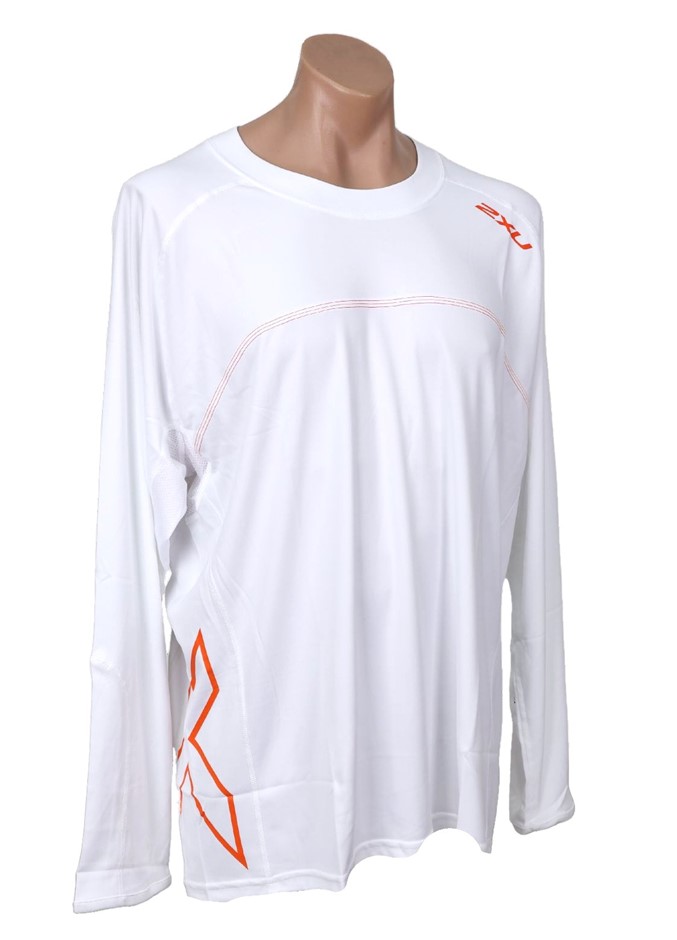 4 x 2XU Men's Long Sleeve Fibretech T-Shirt, Size 2XS, White/ Orange. Buye