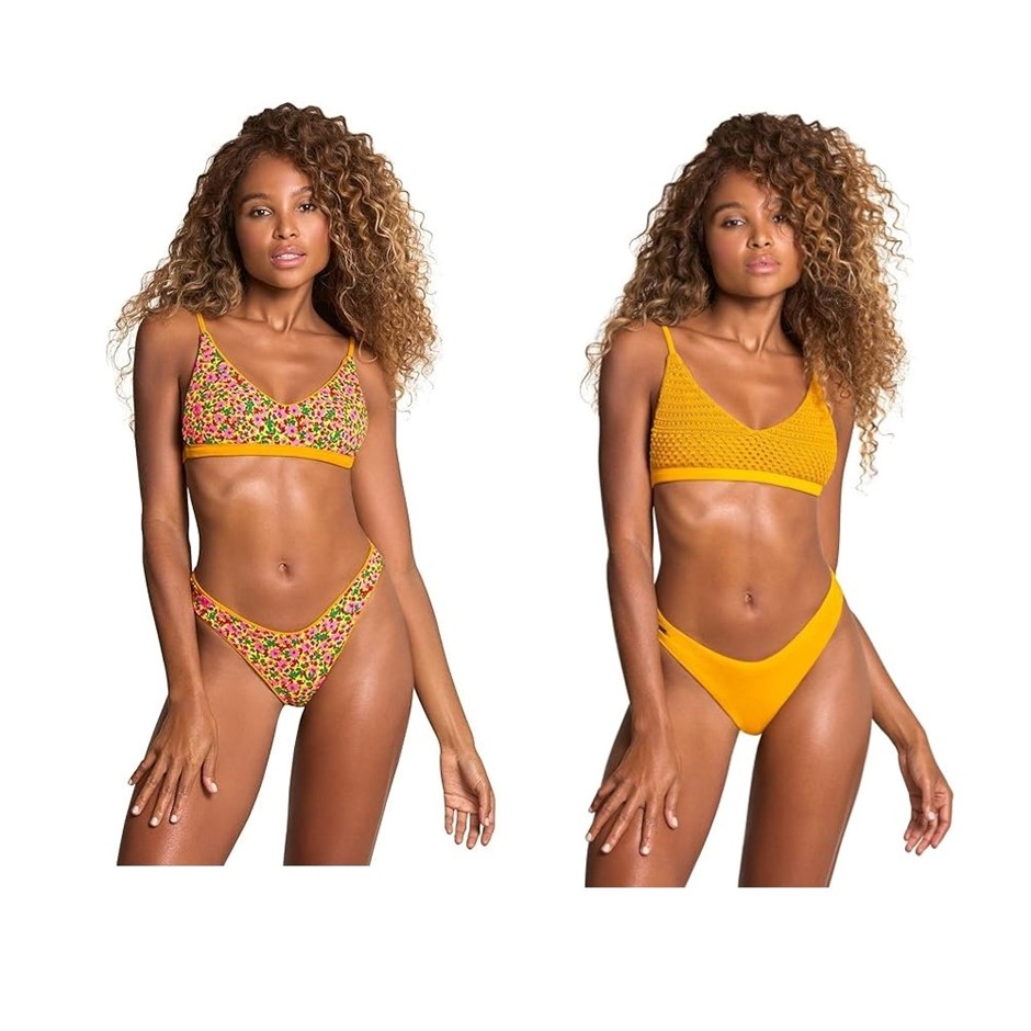 MAAJI Women's Reversible Sunset Gold Olive Sporty Bralette Bikini Top, Size