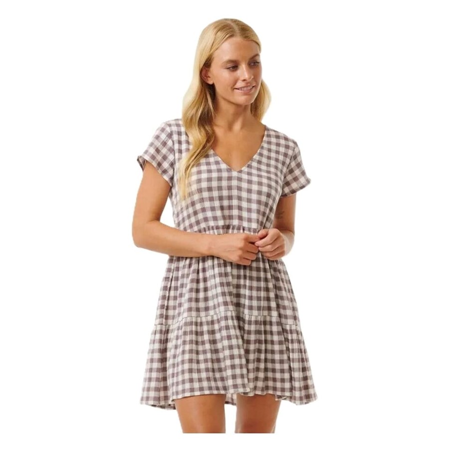 RIP CURL Women's Premium Surf Check Dress, Size L, Eggplant. RRP: $100.  Bu