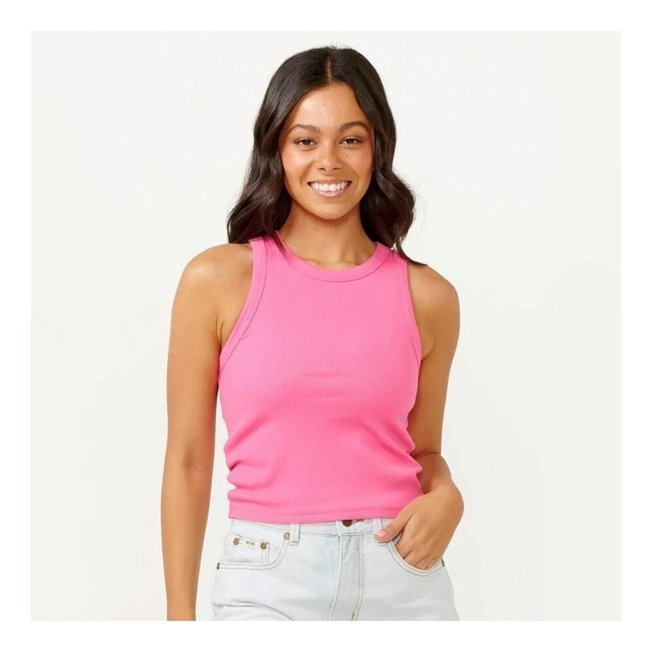 RIP CURL Women's Classic Ribbed Tank Top, Hot Pink, Size XS. RRP: $39.99.