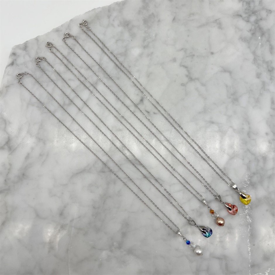 Swarovski® Austrian Crystal Platinum Plated Pendant Necklaces - 5 Pcs